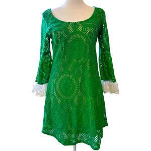 VINTAGE VaVa women’s green lace dress made in USA size small lined boho 70s